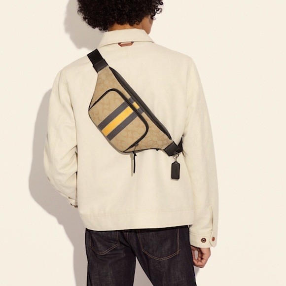Coach Men’s Thompson Belt Bag In Signature Jacquard With Varsity Stripe